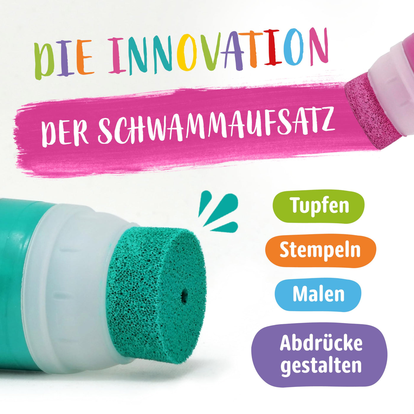 Miniwerk Bio Malfarbe Schwarz mit Schwammaufsatz aus natürlichen Rohstoffen, schadstofffrei wie Fingerfarbe - Fußabdruck Baby - Erinnerung und Dekoration für Baby- & Kleinkinderzimmer