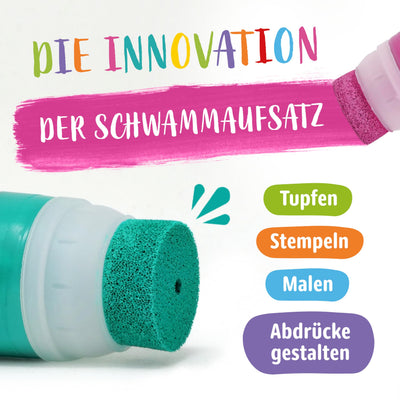 Miniwerk Bio Malfarbe Schwarz mit Schwammaufsatz aus natürlichen Rohstoffen, schadstofffrei wie Fingerfarbe - Fußabdruck Baby - Erinnerung und Dekoration für Baby- & Kleinkinderzimmer