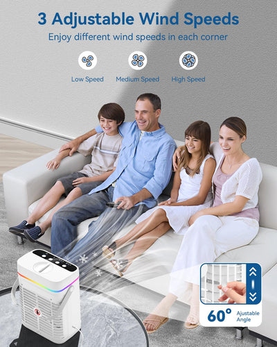 Mobile Klimaanlage, 1250ml Mini Klimaanlage, USB 4 in 1 Tragbare Mobile Klimagerät mit 1/2/3 H Timer, 3 Geschwindigkeiten & 3 Nebelmodi, 7 Farben Mini Luftkühler für Hause, Büro