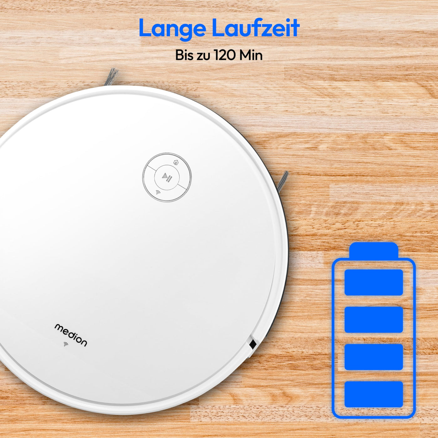 MEDION Saugroboter mit intelligenter Navigation S35 (App- und Sprachsteuerung, 4000Pa Saugkraft, Gyro-Navigation in systematischen S-Linien, Teppicherkennung, Wandsensoren)