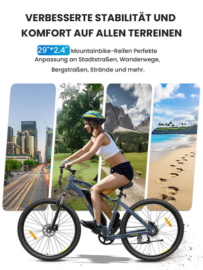 Eleglide Mopride3 E Bike, 29 Zoll E-Bike Herren Damen mit Hydraulische Scheibenbremse, 48V 12Ah Akku, 250W Motor, 120KM, APP, 7-Gang, Elektrofahrräder für Städtische Pendler und Geländereiten
