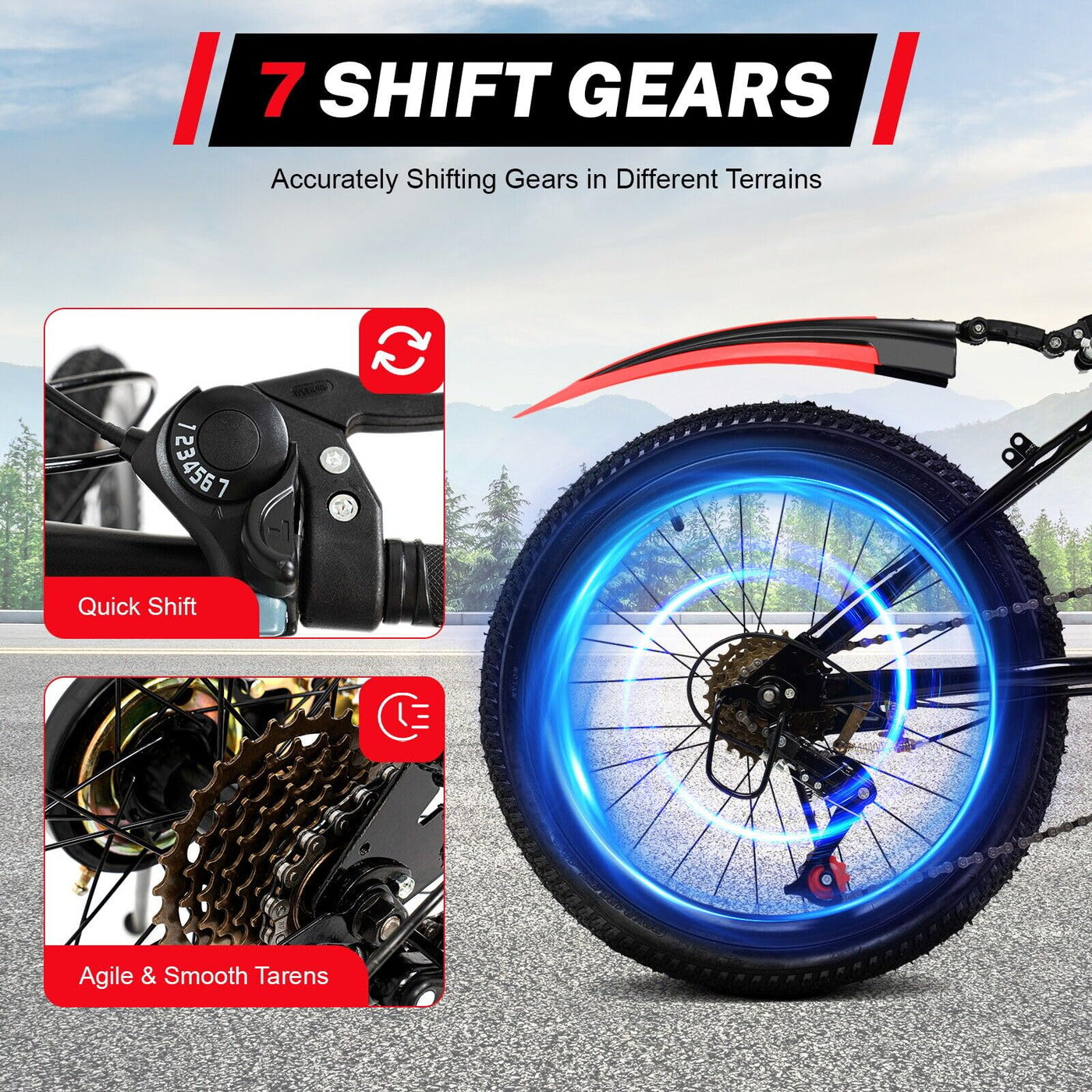 HPDTZ Kinderfahrrad 20 Zoll Fahrrad, Jungenrad Mountainbike, 7 Gang, Höhenverstellbarer Sitz, Stabiles Fahrrad für Kinder 4.26-4.9ft