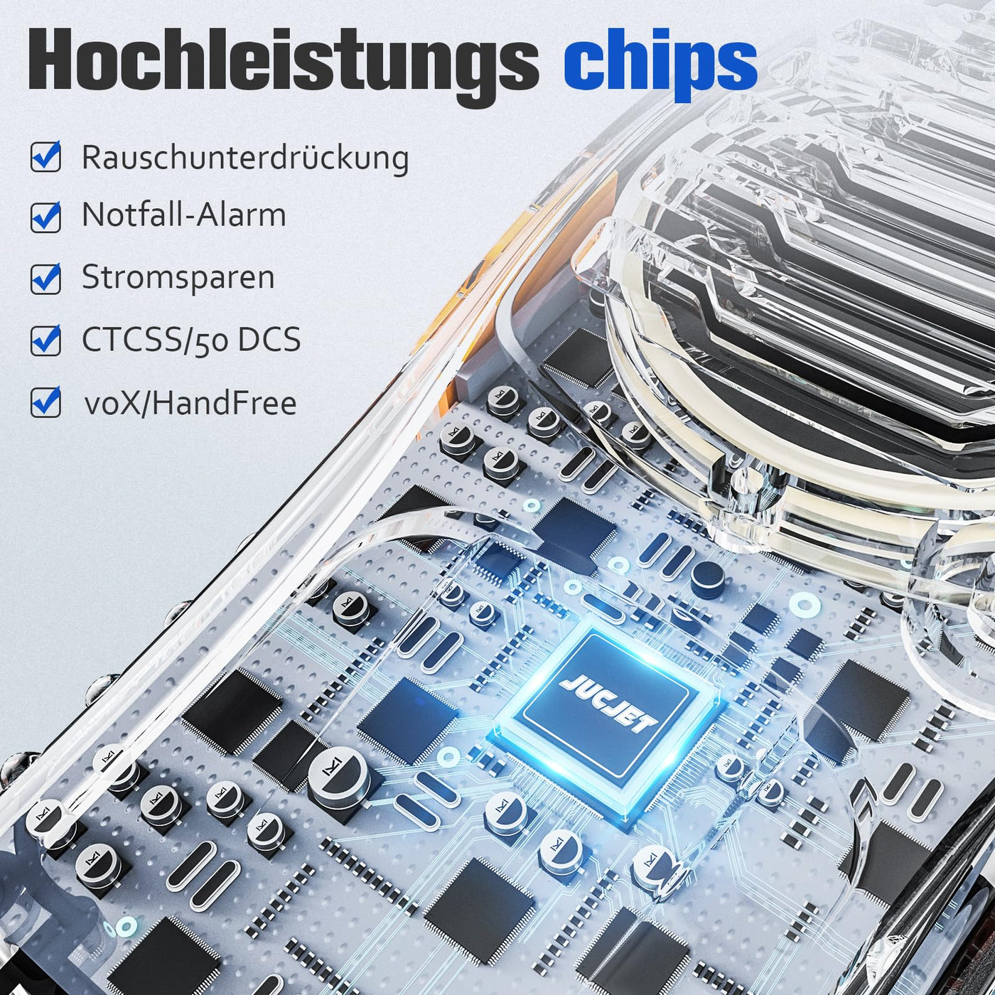 JUCJET 88E Walkie Talkie, Lizenzfrei PMR446 16 Kanäle Funkgeräte, Handfunkgerät Eingebauter LED Taschenlampe. 2-in-1 Type-C Charging Cable mit USB-Ladestation und Headset (Schwarz, 2 Stück)