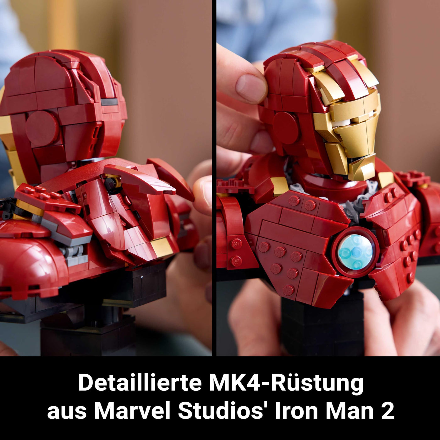 LEGO ǀ Marvel Iron Man MK4 Büste - Bauset für Erwachsene zum Ausstellen inkl. Tony Stark Minifigur, mit einziehbaren Kanonen und einem drehbaren Kopf - Sammlerstück & Geschenkidee für Fans - 76327