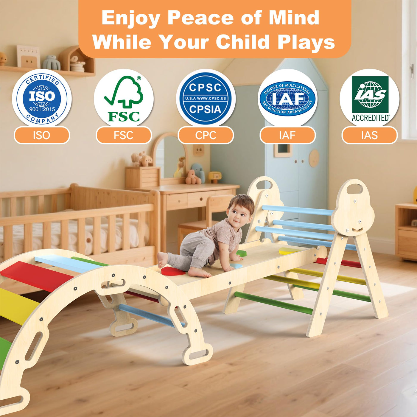 Montessori Indoor Spielset: 7-in-1 Klettergerüst mit Rutsche, Bogen & Matte für Kleinkinder und Kinder (1-3 Jahre)