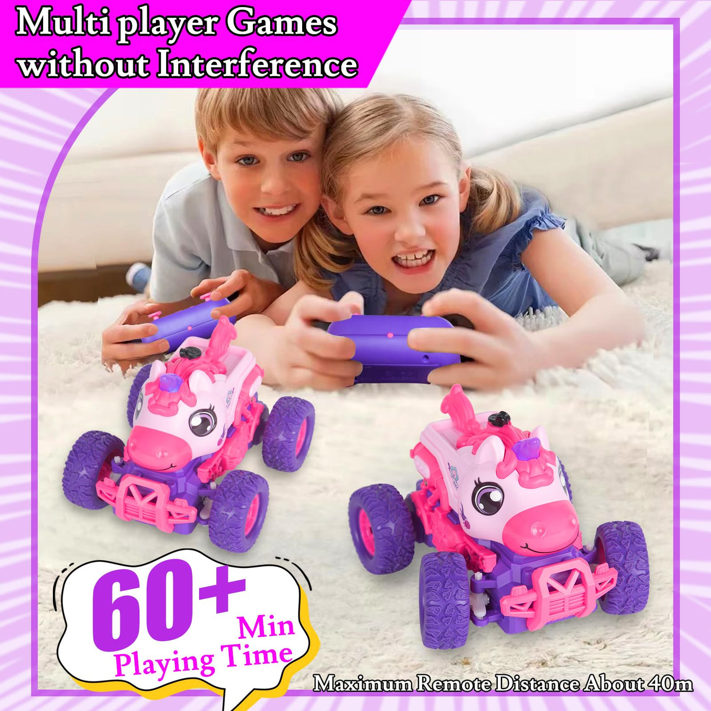 BORSTOYPRO Einhorn Ferngesteuertes Auto für Kinder, Ferngesteuerte Einhorn Monster Truck für Mädchen, RC Monster Truck Einhorn Car mit Spray LED Licht, Einhörner Geschenk Spielzeug für Jungen Kinder