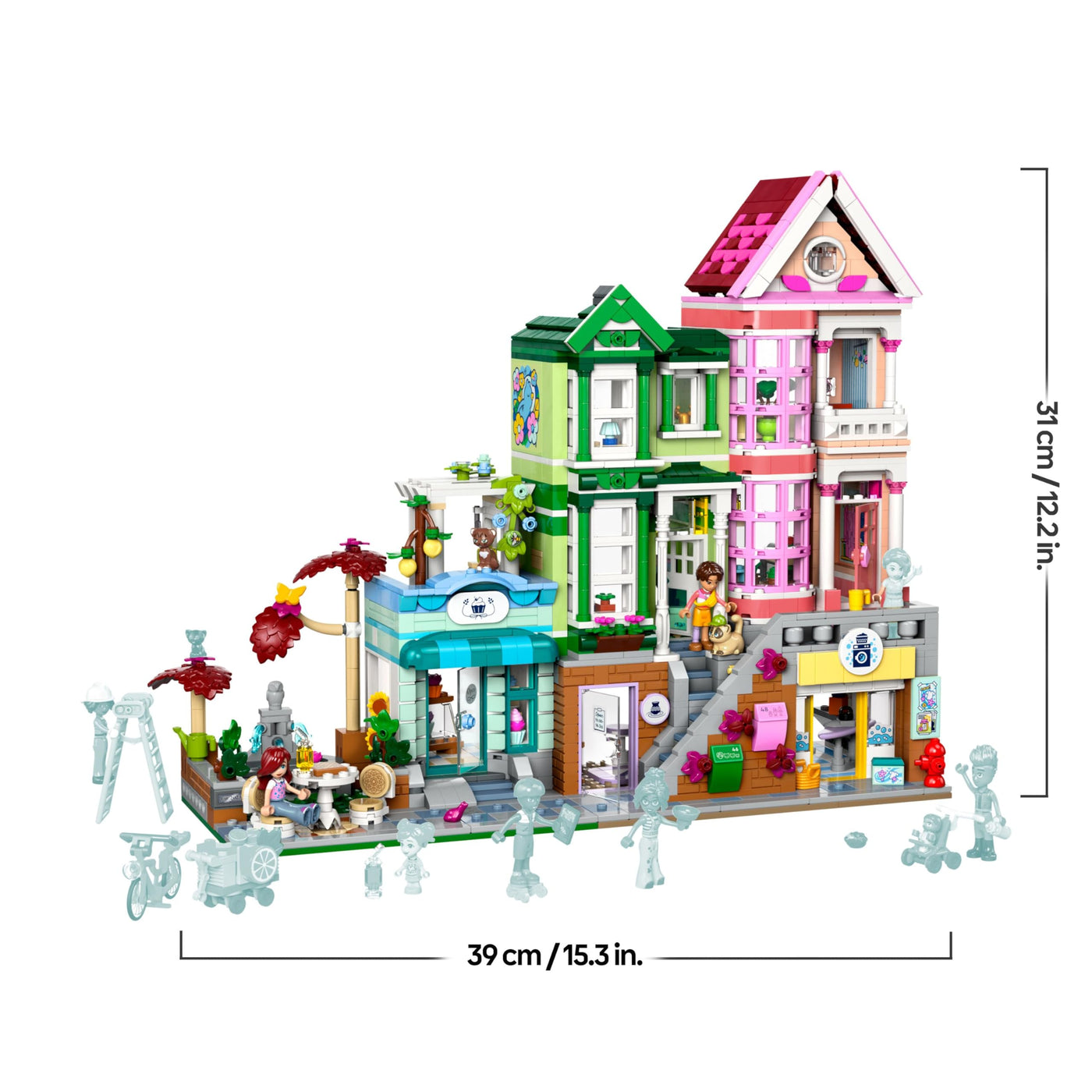 LEGO Friends Heartlake City Wohn- und Einkaufsstraße, Bauset für Rollenspiele mit 9 Charakteren (darunter 7 Minifiguren) und 3 Katzen, Geschenk für Mädchen und Jugendliche, Spielzeughaus 42670