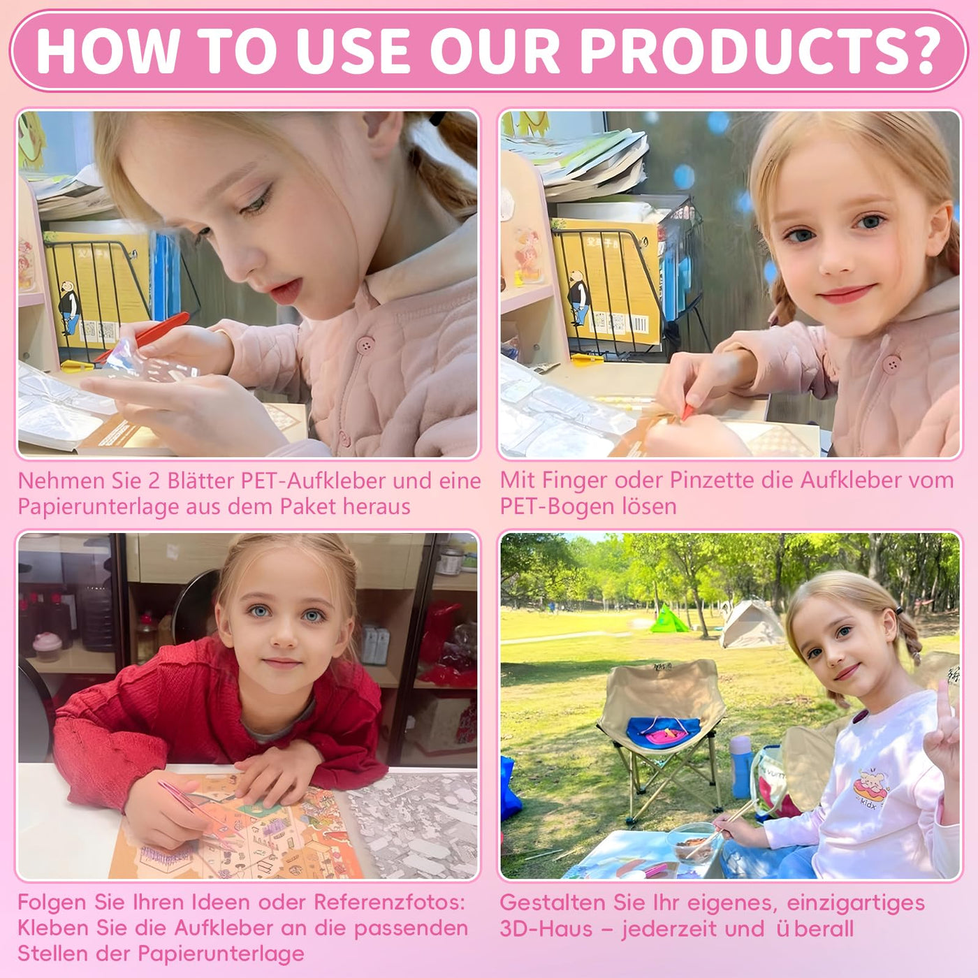 40 Stück 3D House Stickers Scene Set, Stickerbuch Wiederverwendbar, Sticker Therapy, DIY-Aufkleber für Basteln, with 56 PET Sticker, 40 Mminiatur Haus, 2 Pinzette, Relief Stress für Erwachsene Kinder