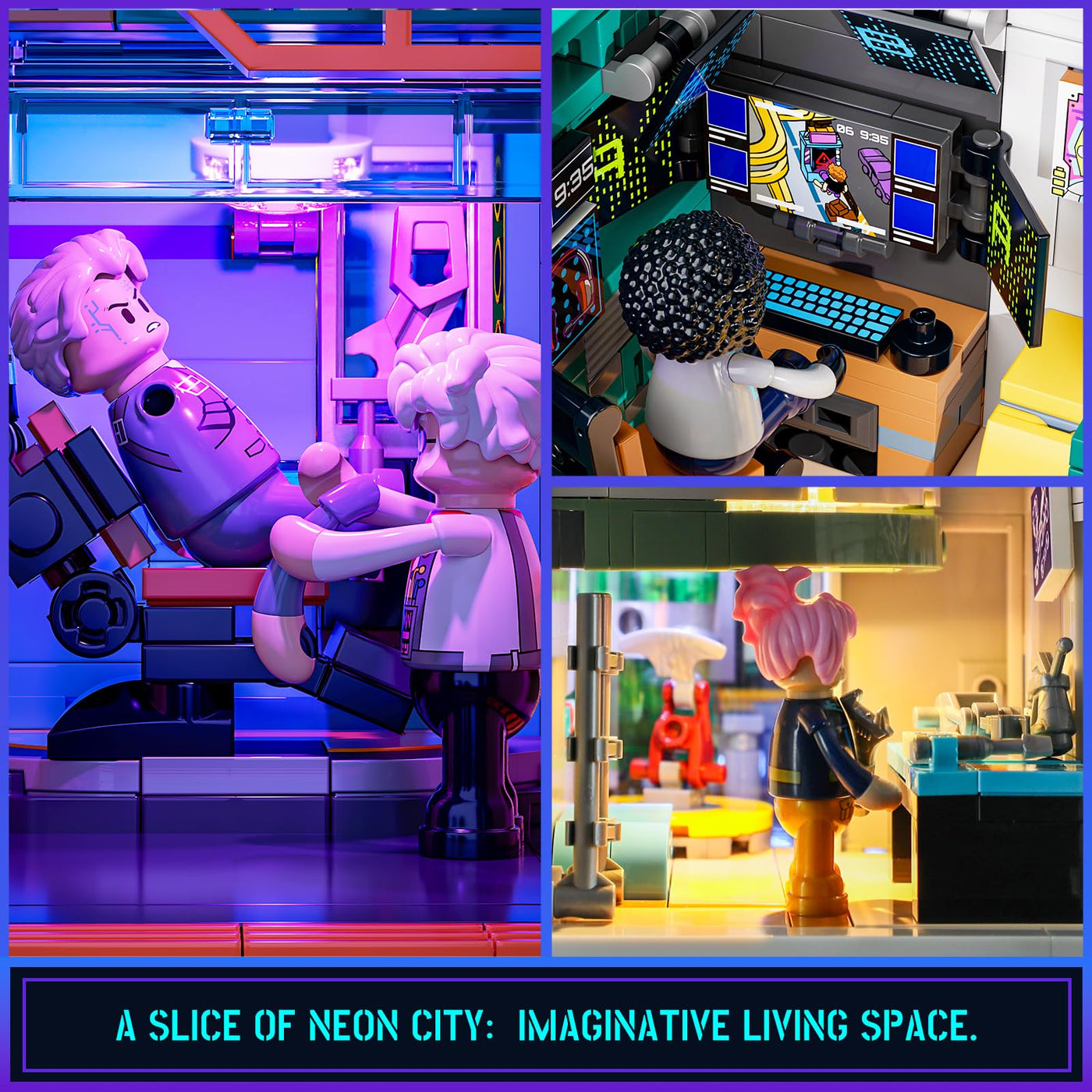 FUNWHOLE Cyberpunk-Villa Beleuchtetes Baustein-Set – 2524 Teile Zukunftsstadt-Modulgebäude Bausatz, Ideales Ausstellungsstück für Erwachsene und Sci-Fi-Fans