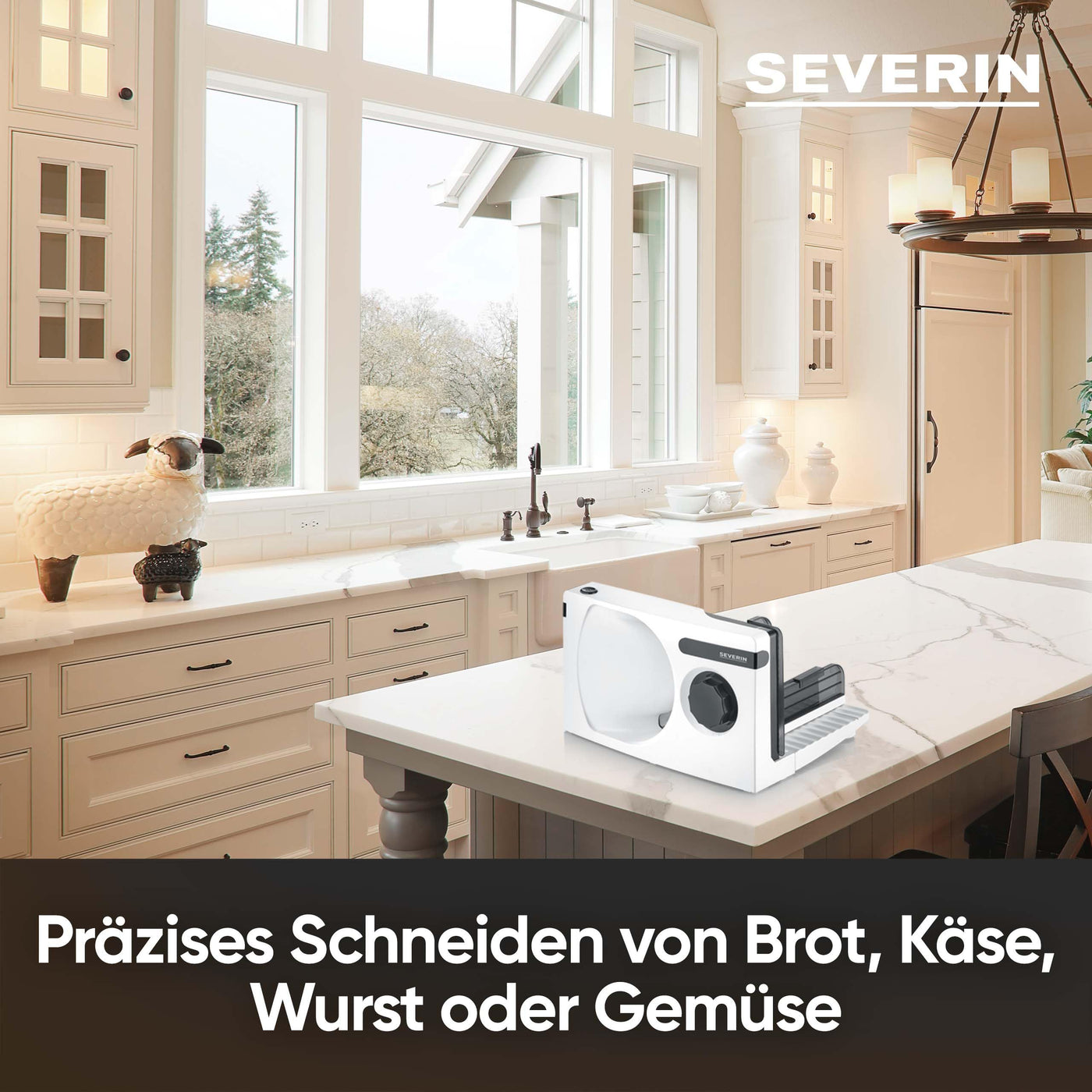 SEVERIN Allesschneider für Brot, Aufschnitt oder Käse, Brotschneidemaschine mit stufenlos einstellbarer Schnittstärke, Aufschnittmaschine mit Fingerschutz, weiß-schwarz, AS 3912