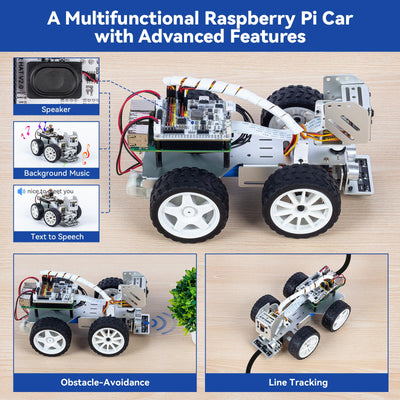 SunFounder Picar-X KI-Videoroboter-Car-Kit für Raspberry Pi 5/4/3B+/Zero 2w, LLMs ChatGPT-4o/Gemini/Grok, Sprach- und Videoerkennung,Python,Scratch,Kamera, Akku (RPI Nicht im Lieferumfang enthalten)