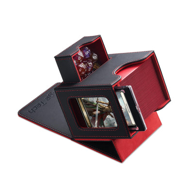 Mage Tech Commander Deckbox für MTG - Patentiertes Design, Commander Display, passt für 100 doppelt eingehüllte Karten, 35pt Magnetkartenhalter & Würfelschale - Schwarz/Rot