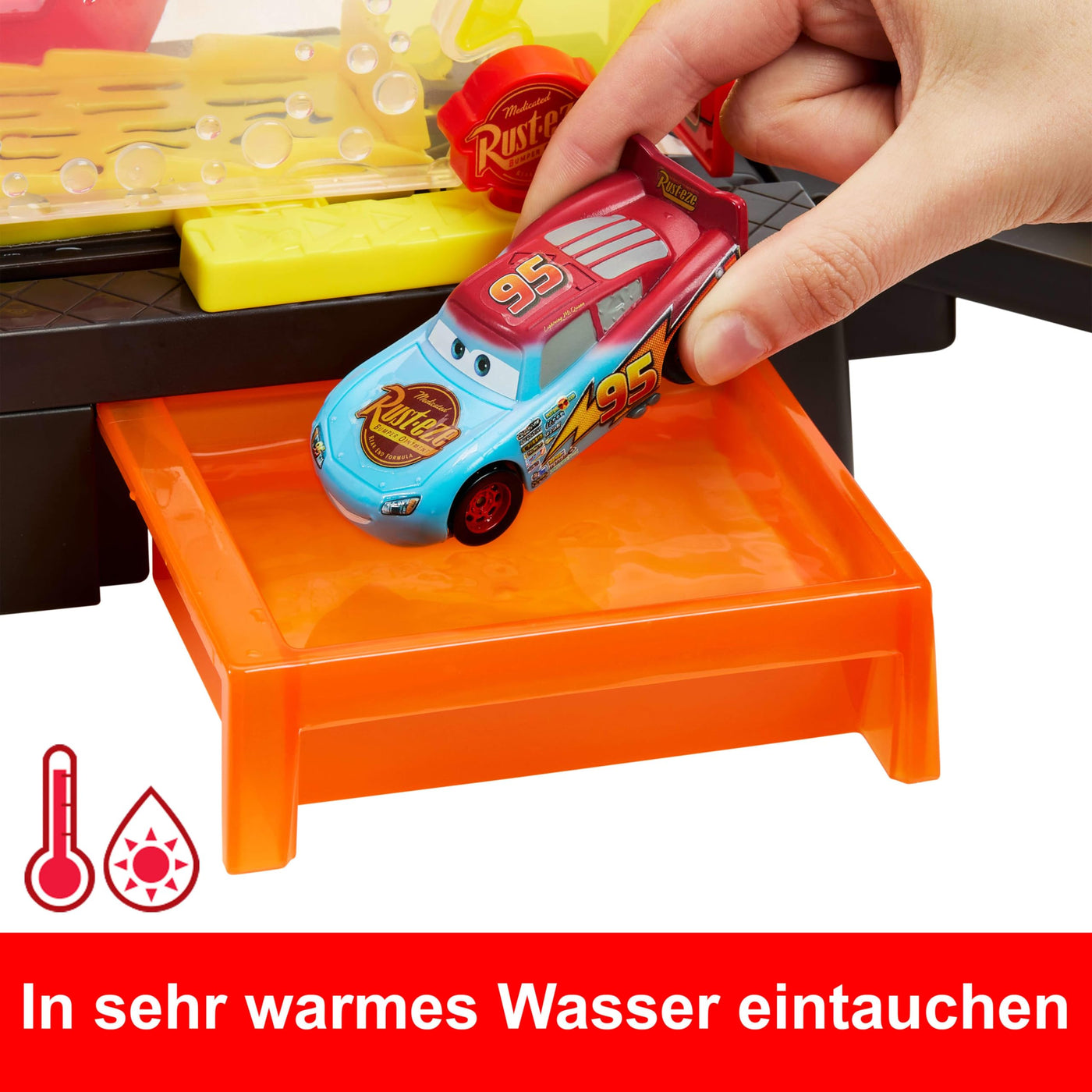 Mattel Disney Pixar Cars Autowaschanlagen-Spielset für Rennwagen mit Lightning McQueen-Spielzeugauto mit Farbwechseleffekt, ca. 50 cm lang, mit anderen Sets kombinierbar, JBM70
