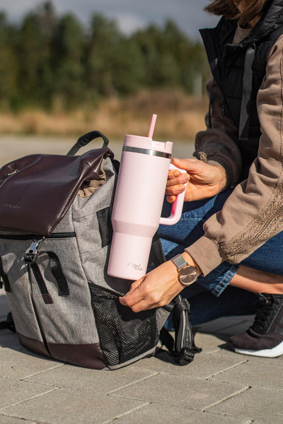 Milu Thermobecher 1,2L mit Strohhalm und Henkel – 48h Eis/24h kalt/12h heiß Edelstahl Tumbler 40oz mit Griff Isolierbecher to go Isolierflasche Trinkflasche doppelwandig isoliert (Blossom Pink, 1,2L)
