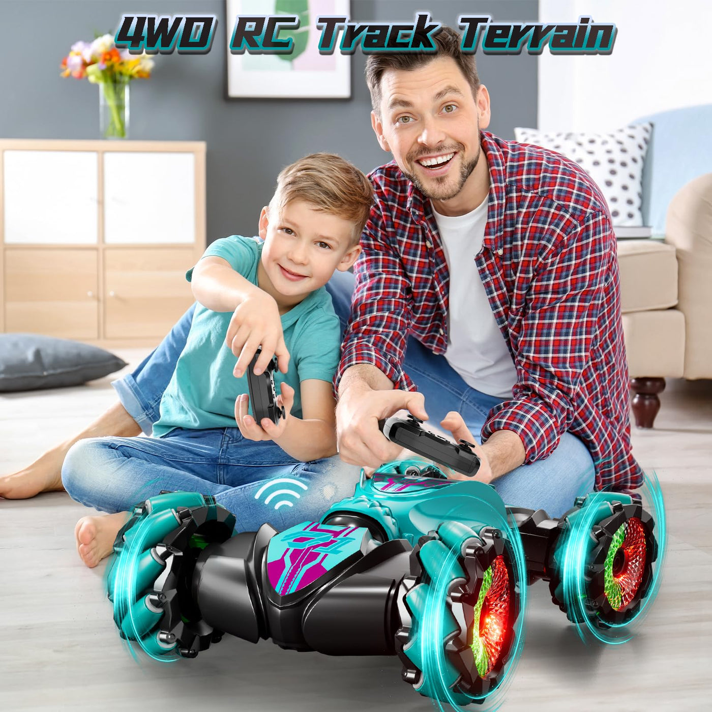 IKIDSUN Ferngesteuerte Auto mit Handsteuerung, RC Stunt Car, 2,4 GHz 4WD 360°Doppelseitige Rotierende Ferngesteuertes Auto mit Musik für Junge Mädchen ab 8 9 10 12+ Jahre, Geschenke Für Kinder