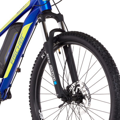 FISCHER E-Mountainbike MONTIS 2.1, Junior Elektrofahrrad für Damen und Herren, RH 38 cm, Heckmotor 45 Nm, 48 V Akku, blau