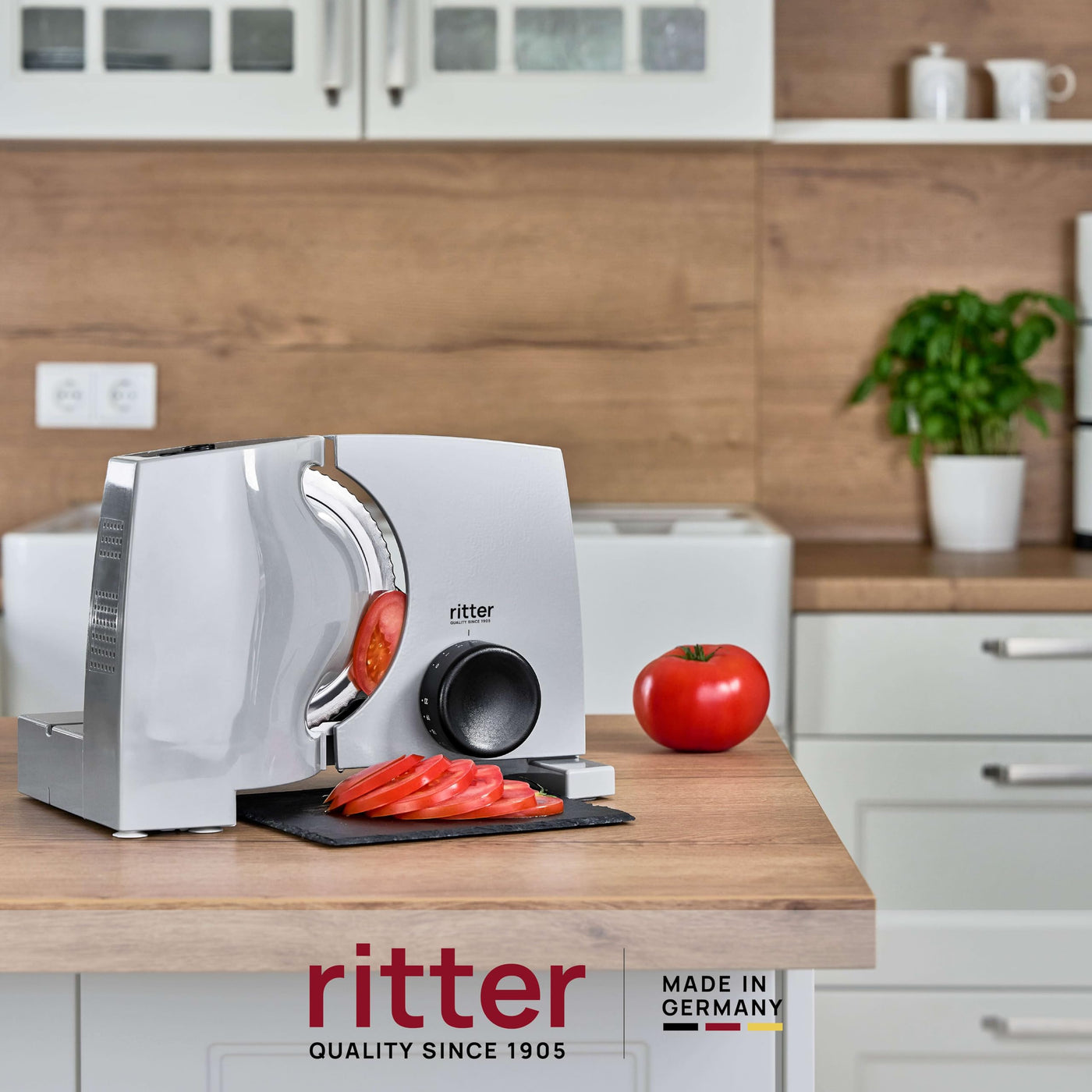 ritter nova 1 Duo Plus Elektrischer Allesschneider & Schneidemaschine aus Metall mit ECO-Motor, Made in Germany, Grau