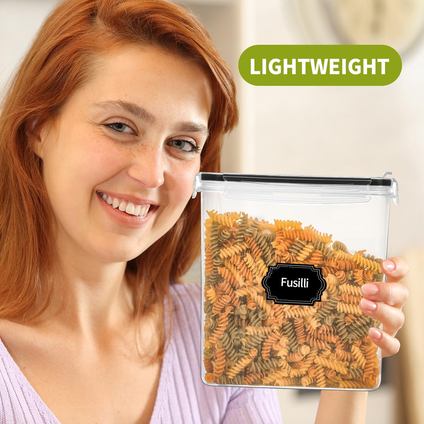 Skroam Müslibehälter, 6 Stück, luftdichte Frischhaltedosen mit Deckel, Kunststoff, Müsli-Spender für Küche und Speisekammer, Organizer und Aufbewahrung, Messbecher und 20 Etiketten