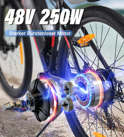 VARUN E Bike Herren Damen 27,5 Zoll E-Mountainbike mit 250W Motor 48V 13Ah Li-Ion Akku, Elektrofahrrad mit 21-Gang-Getriebe, LCD-Display, Federgabel MTB, Laufleistung 50-100KM