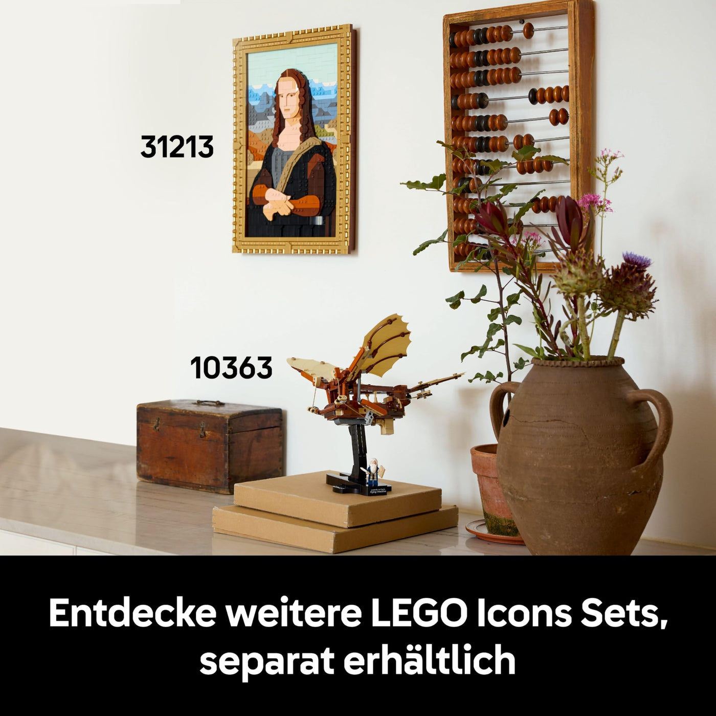 LEGO Icons Leonardo da Vincis Fluggerät mit schlagenden Flügeln - Inklusive Minifigur & Ständer - Bauset für Erwachsene - Deko-Set für Zuhause - Geschenkidee - 10363