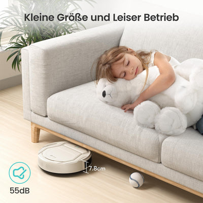 LEFANT M210P Saugroboter, Superschlank Staubsauger Roboter, 2200 Pa Saugkraft, 120 Min Laufzeit, WLAN optimiert für Teppiche, Tierhaare, Hartböden, Roboterstaubsauger mit Ladestation, Champagnergrau