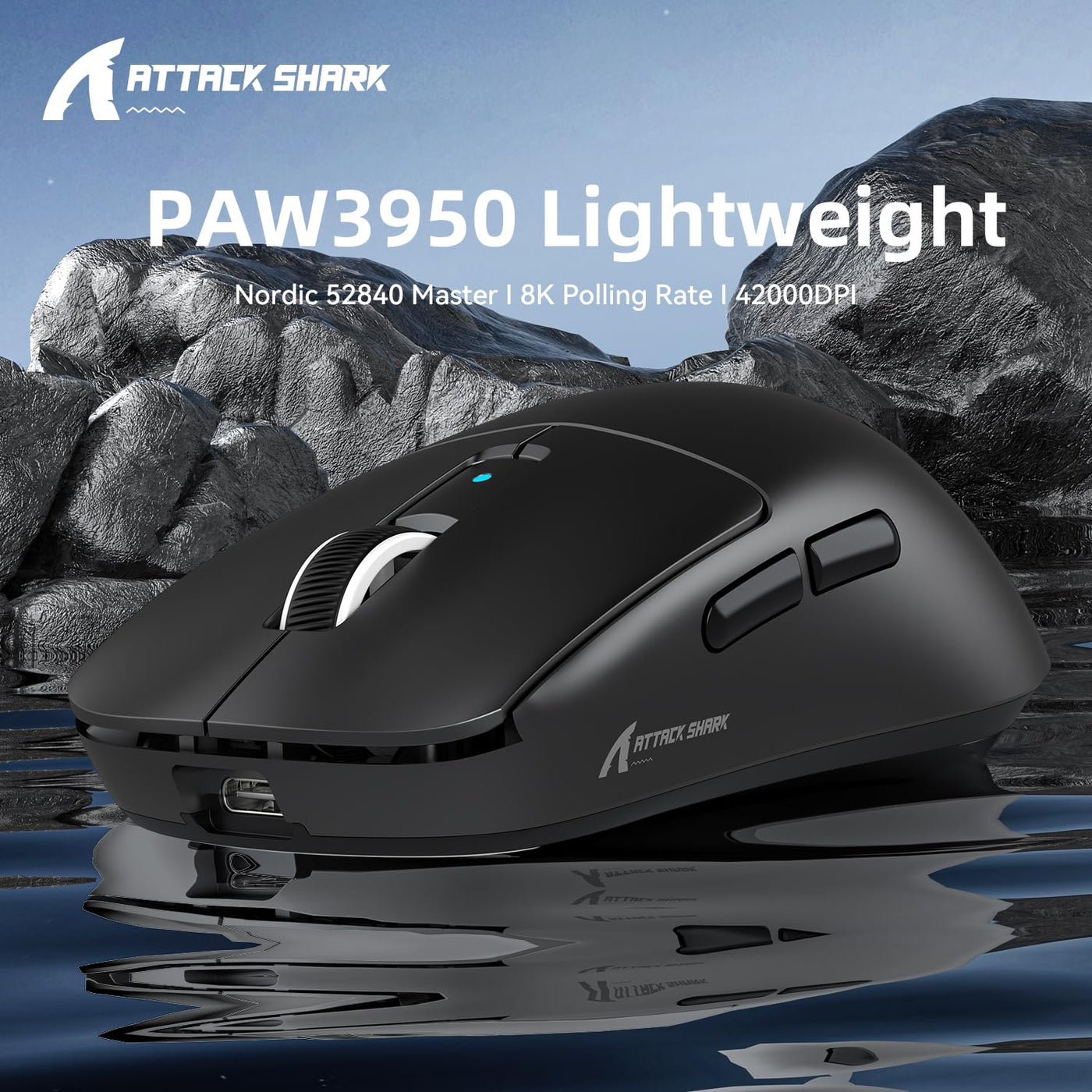 MAMBASNAKE x Attack Shark R6 39g Superlight Mouse, PixArt PAW3950MAX Gaming Sensor, Wireless 8K Mouse, MCU Nodic 52840, BT/2.4G/Wired Gaming Mouse, Adjustable DPI 42000, for Win11/Xbox/PS/Mac -Black