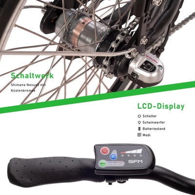 SAXONETTE E Bike Klapprad 20 Zoll mit Nabenmotor Rücktrittbremse und Nabenschaltung, E Fahrrad Herren mit 36V 10.4Ah 374Wh Akku, 80KM Lange Range, Elektrofahrrad Pedelec 25 km/h für Herren Damen