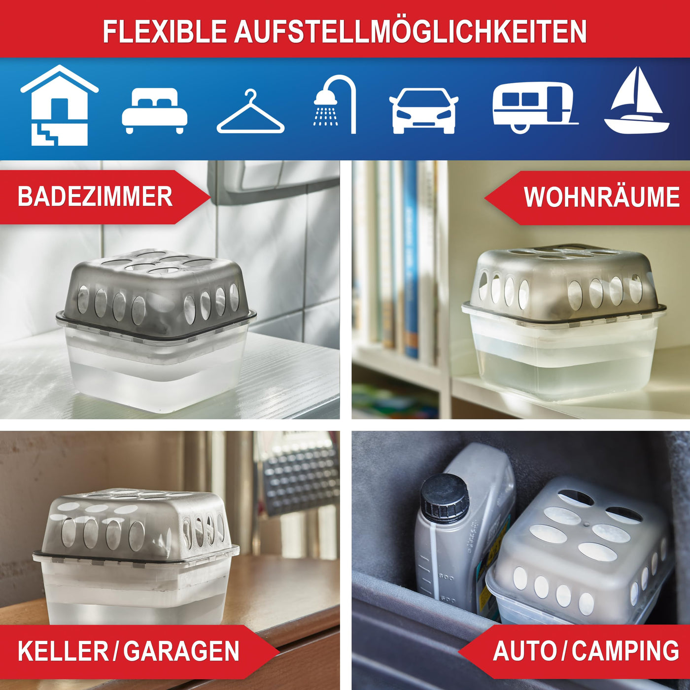 ONBEST großes Luftentfeuchter Set - 4x Entfeuchter mit 8x 400g Nachfüllbeutel Granulat – Gegen Feuchtigkeit, Schimmel & schlechte Gerüche – Raumentfeuchter ohne Strom