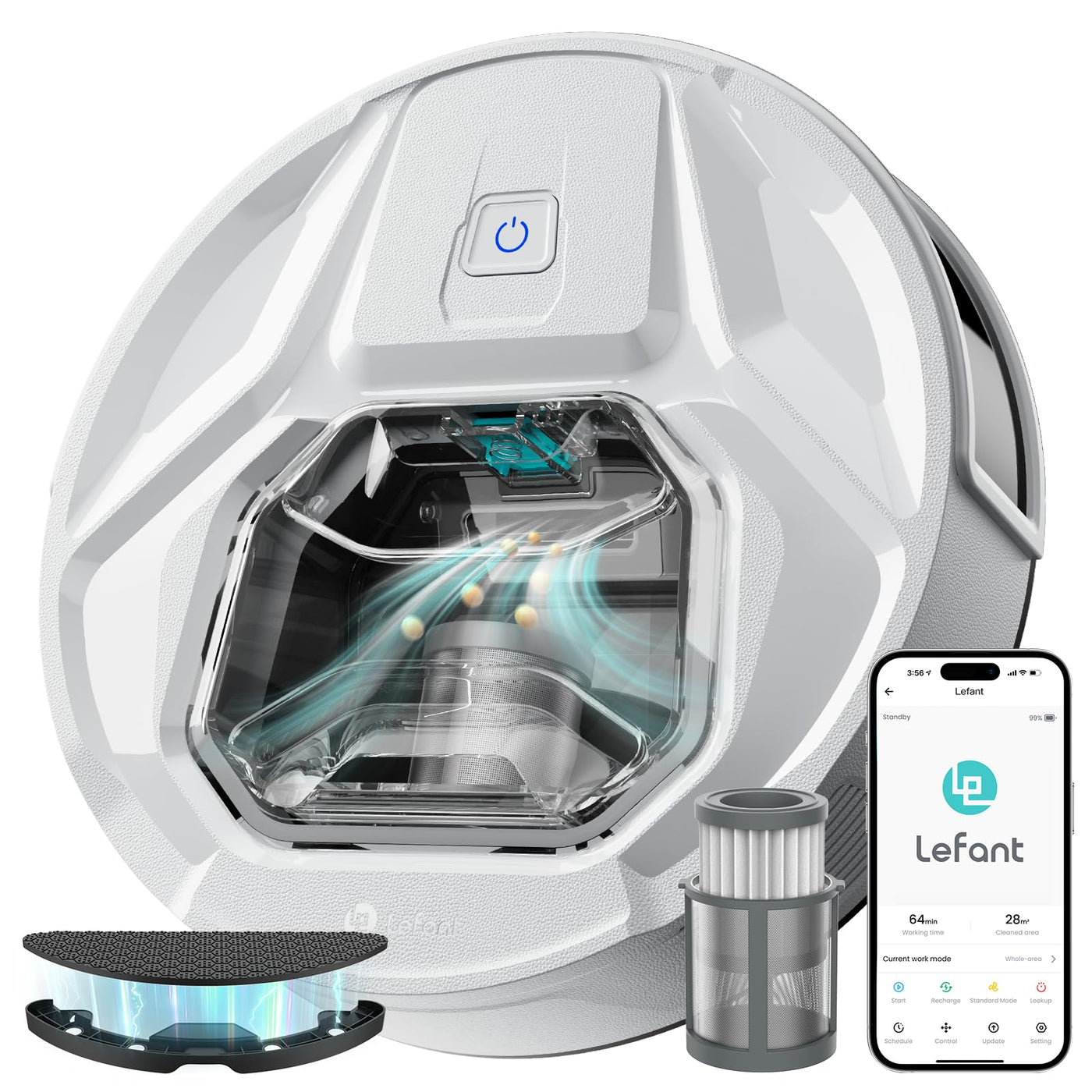 LEFANT M320 Saugroboter, 6.000Pa Staubsauger Roboter mit Präzise-Entfernungs-Navigation, Sichtbar 800ML Staubbehälter, 210Mins, WLAN/App, Ideal für Tierhaare, Teppiche