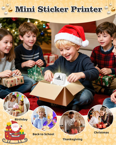 Memoking Tragbarer Mini Aufkleberdrucker - T02 Taschendrucker Bluetooth Fotodrucker, Lerngrafiken für Kinder, Gymnasiasten, Universitätsstudent, Mini Drucker mit 3 Rollen Thermopapier Selbstklebend