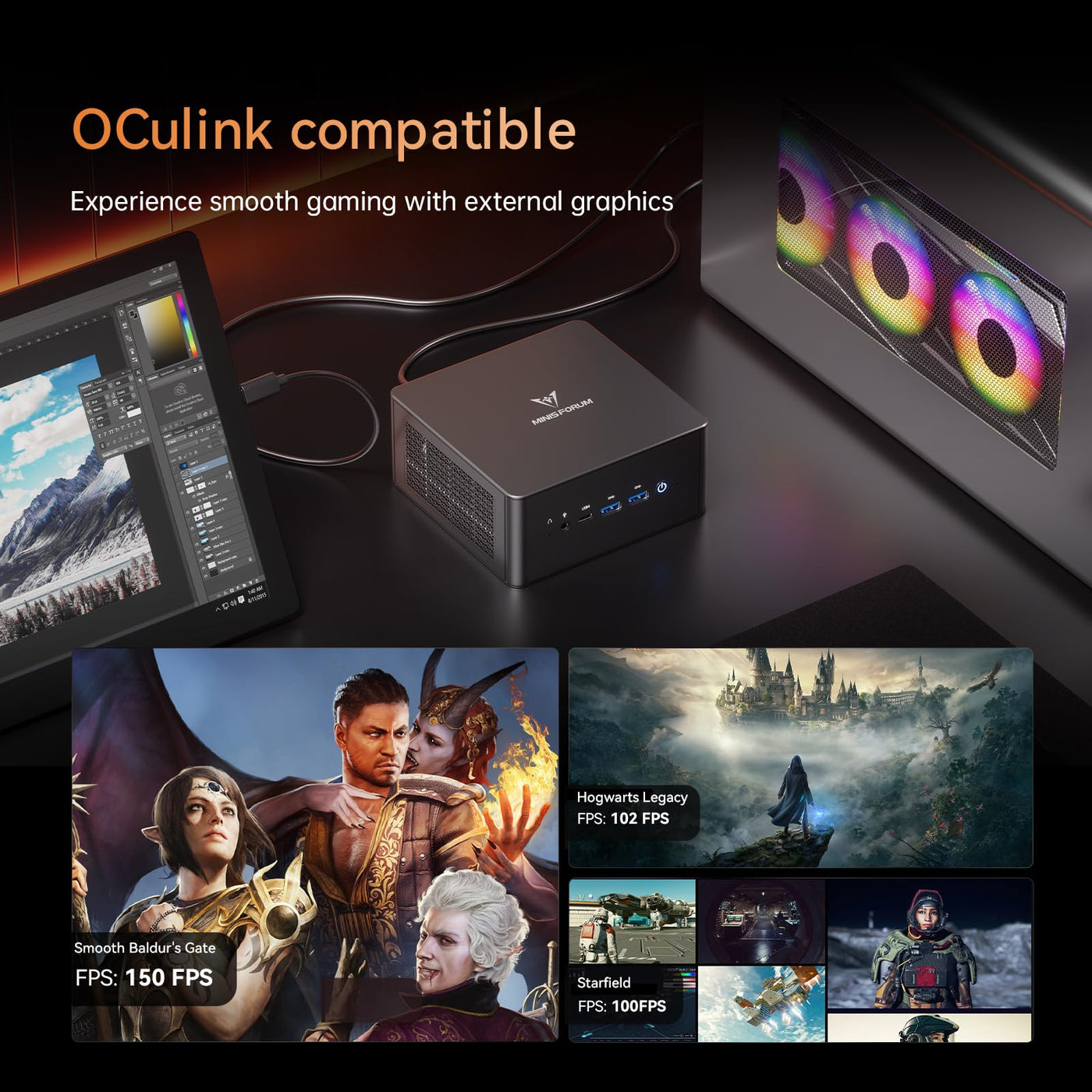 MINIS FORUM UM890 Pro Mini PC - AMD AI Ryzen 9 8945HS, 8 C/16 T, Radeon 780M GPU, 64GB DDR5 RAM, 1TB M.2 SSD, HDMI 2.1, DP 1.4, 2xUSB4, 4xUSB3.2, Oculink, 2xRJ45 2.5G, Wi-Fi 6E & BT 5.2