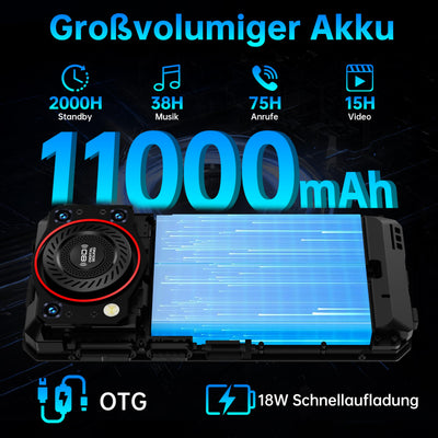 OUKITEL WP53 Pro Outdoor Handy Android 15-11000mAh Outdoor Smartphone Ohne Vertrag 24GB + 256GB, 6.52” Display 128dB Lautsprecher Baustellenhandy mit 900 Lumen Campinglampe, NFC/GPS/Face ID, Schwarz