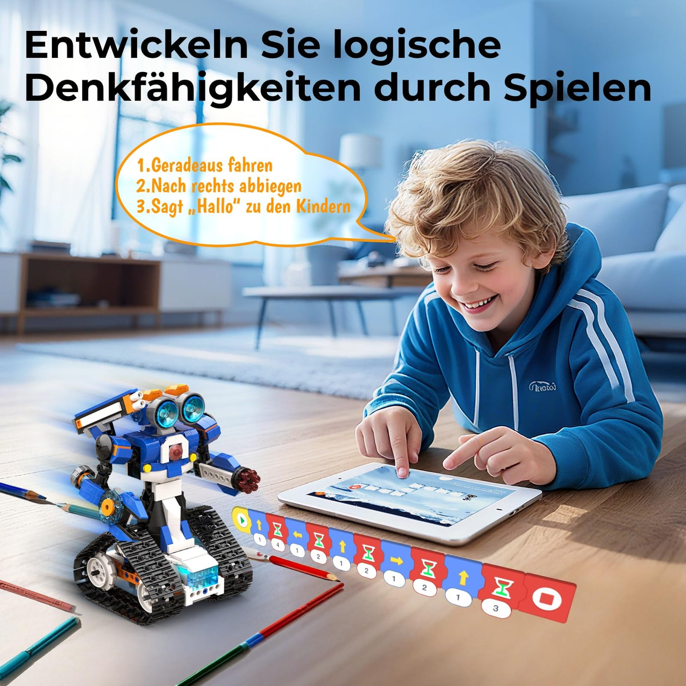 Apitor Robot J Programmierbarer Roboter für Kinder, 6-in-1 Kreativer Roboter Bausatz, App-Ferngesteuerter Kinder Spielzeug, pädagogisches Programmiergeschenk für Jungen ab 7-12 Jahren (480 Stück)