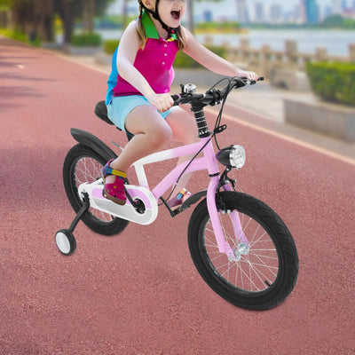Kinderfahrrad 16 Zoll,Fahrrad Kinder mit Stützräder&Licht,Rahmen aus kohlenstoffreichem Stahl,Fahrrad für Kinder von 5-8 Mädchen&Jungen (Rosa)