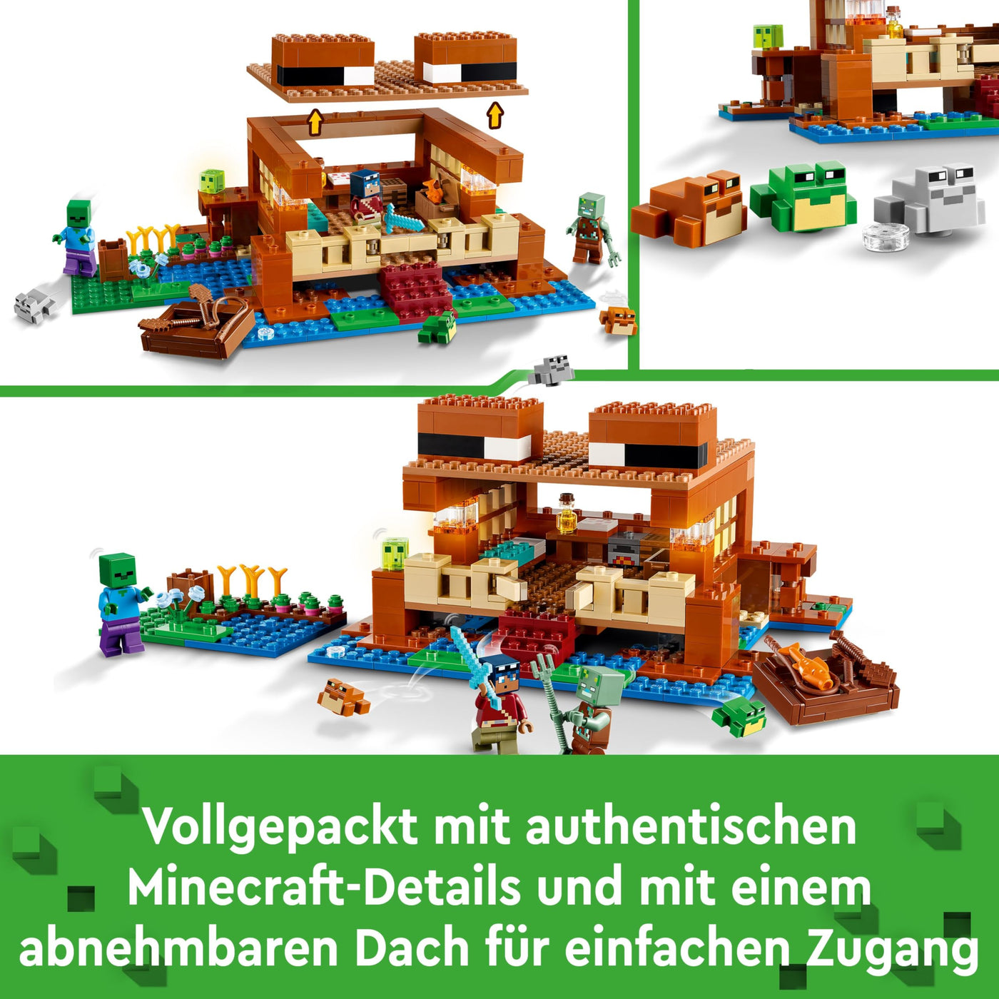 LEGO Minecraft Das Froschhaus - Spielzeug mit Boot, Tierfiguren & Zubehör - Gaming Spielset mit Ruderboot, Ofen, Kuchen und Honig - Gamer Geschenk für Jungen & Mädchen ab 8 Jahren - 21256