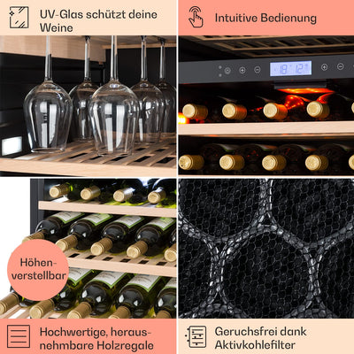 Klarstein Einbau-Weinkühlschrank, 2 Zonen Getränkekühlschrank Klein, Kleiner Weinschrank 433L, Wein-Kühlschrank Klein mit Glastür, Indoor/Outdoor Flaschenkühlschrank, Wine Fridge 165 Flaschen