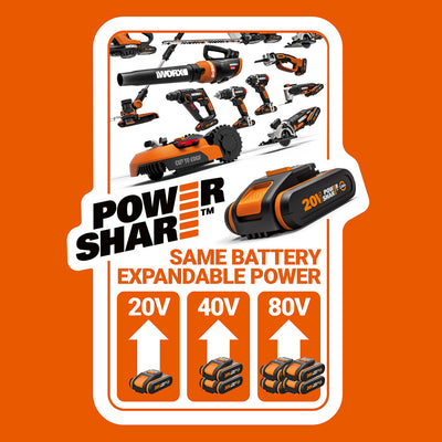 WORX WX030.9 Max Akku Autostaubsauger - beutelloser Hand-Staubsauger - 20V - mit Fugendüse und Kombidüse - ohne Akku & Ladegerät