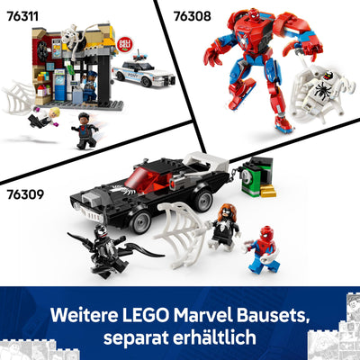 LEGO Marvel Spider-Man Mech vs. Venom Muscle Car - Auto Spielzeug mit 3 Superhelden Minifiguren - Modellauto mit Shootern - Geschenk für Jungen und Mädchen ab 7 Jahren 76309