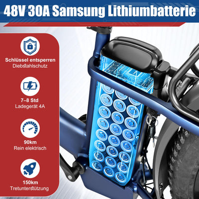 Skivogr E Bike Herren Damen, 30A/1440Wh Akku Elektrofahrrad, E Fatbike mit 26" x 4.0 Tire, City E-Bike mit 250W Motor, Elektro Fahrrad Mountainbike(Höhe über 173 cm, Tragfähigkeit 200 kg)