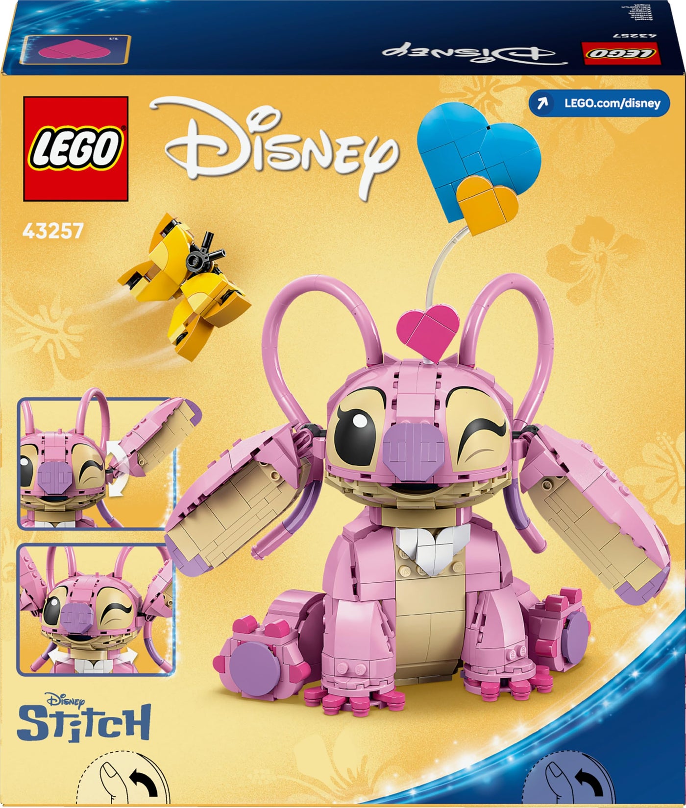 LEGO | Disney Angel - Lilo & Stitch Spielzeug - Spielset zum Bauen mit 3 Herzballons & 1 Schmetterling – Kreative Deko - Geschenk für Mädchen, Jungen ab 9 Jahre und Erwachsene Fans – 43257
