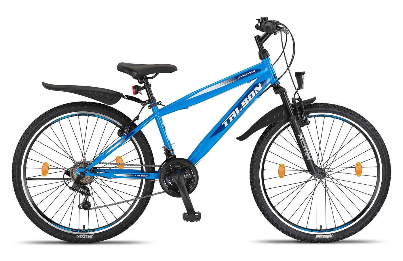 Talson 26 Zoll Mountainbike Fahrrad MIT 21-Gang, Gabelfederung & Beleuchtung Blau