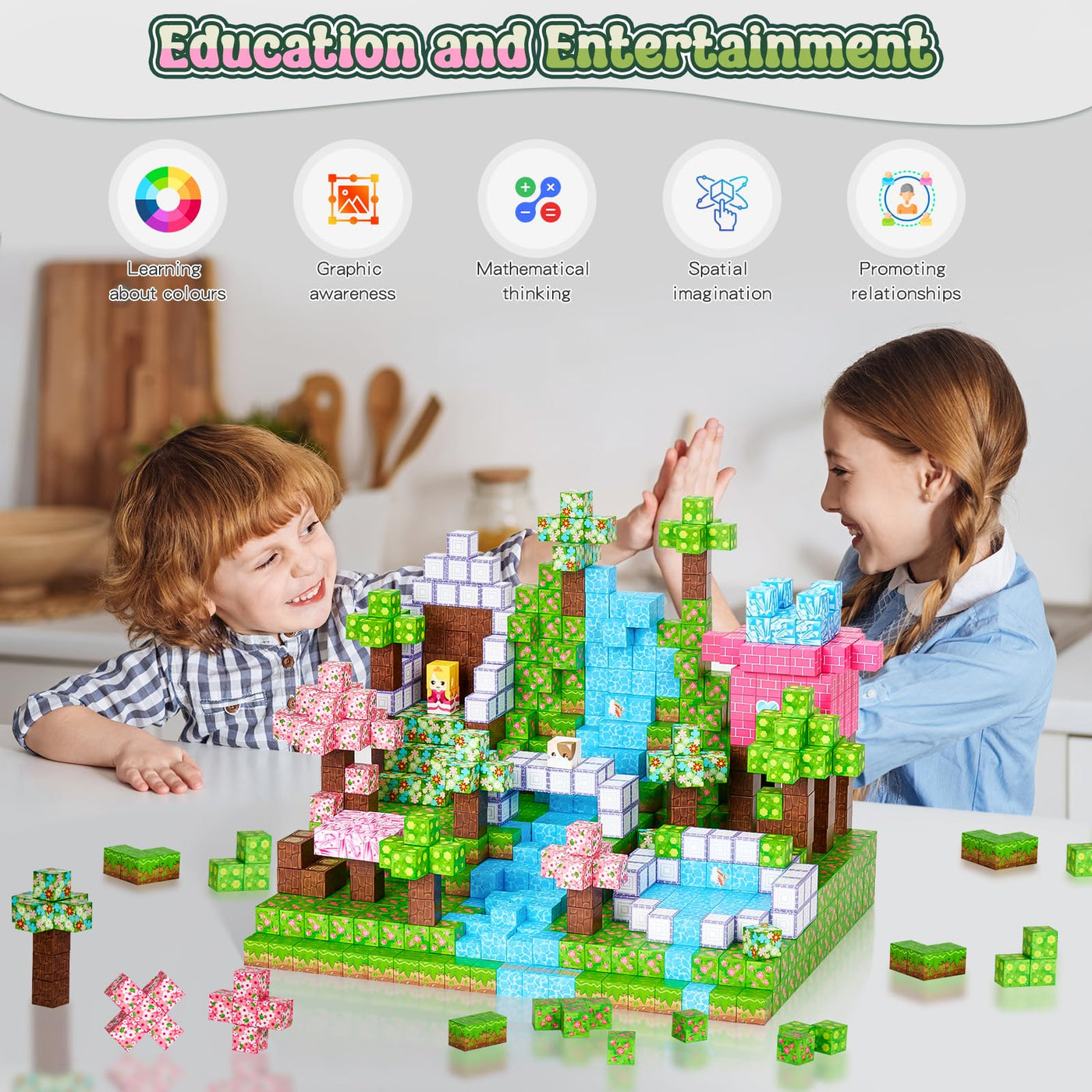 Coolzon Magnetische Bausteine Blöcke 154 Stück, Magnetbausteine Build Mine Magnete Welt Set,Montessori Spielzeug & Knobelspiele, Magnetisches Spielzeug für Jungen und Mädchen ab 3 4 5 6 7 8 9 Jahre