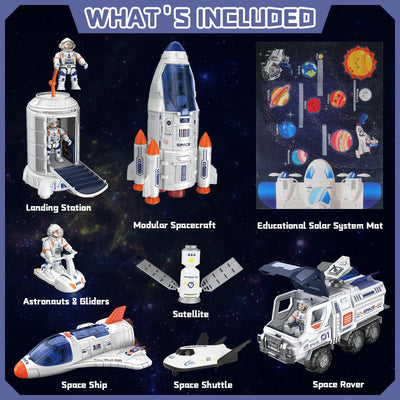 deAO Space Shuttle Rakete Spielzeug mit Licht & Sound, Rauchfunktionen, 5 In1 STEM Wissenschaft Lernspielzeug Projektionslampe Weltraumspielzeug, mit 4 Astronauten, Geschenk für 4 - 9 Junge Mädchen