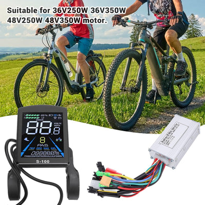 BuyWeek Elektrofahrrad Brushless Motor Controller Kit, 36V 48V 250W 350W 17A 3 Modus Sinuswelle Controller S-100 Farbe LCD Display Meter Kit für Elektroroller E-Bike