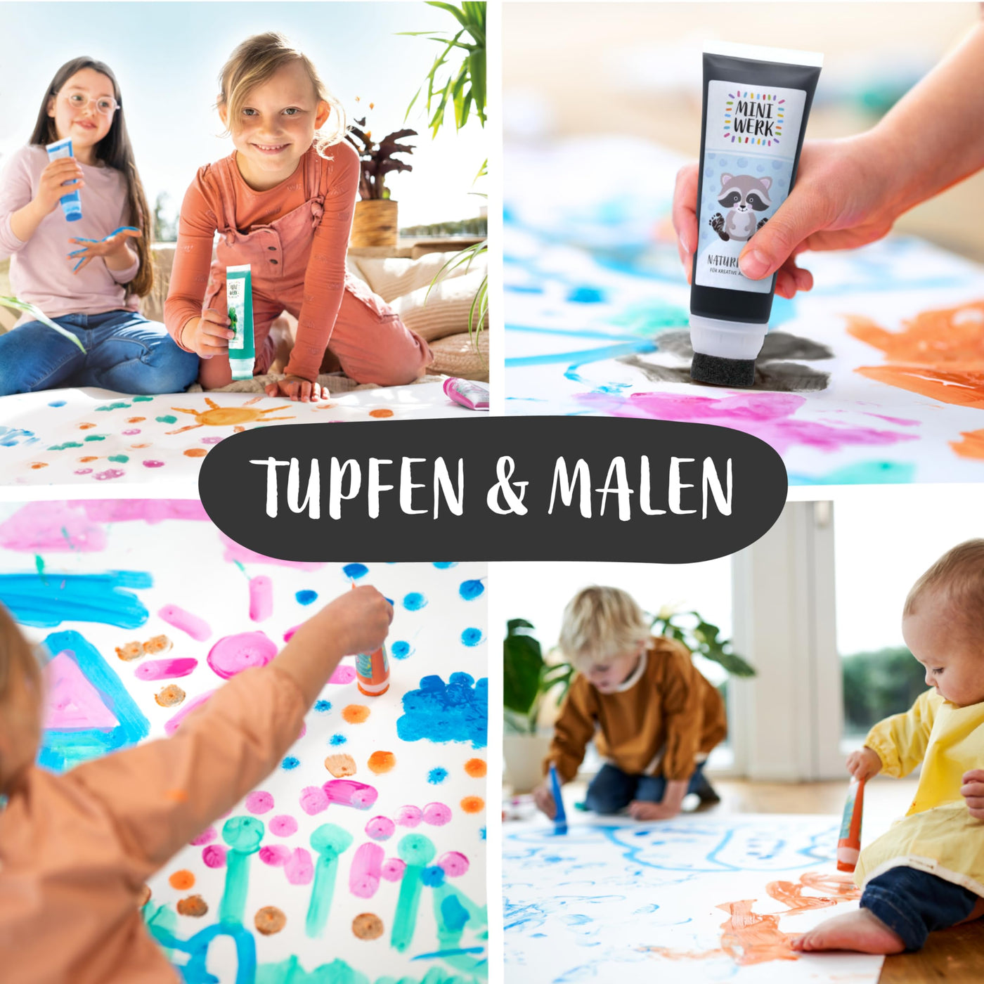 Miniwerk Bio Malfarbe Schwarz mit Schwammaufsatz aus natürlichen Rohstoffen, schadstofffrei wie Fingerfarbe - Fußabdruck Baby - Erinnerung und Dekoration für Baby- & Kleinkinderzimmer