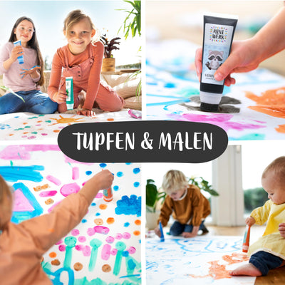 Miniwerk Bio Malfarbe Schwarz mit Schwammaufsatz aus natürlichen Rohstoffen, schadstofffrei wie Fingerfarbe - Fußabdruck Baby - Erinnerung und Dekoration für Baby- & Kleinkinderzimmer