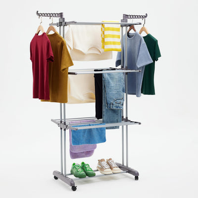 Amazon Basics Turm-Wäscheständer für innen mit faltbaren Flügeln, Garten, Grau, 126 x 64 x 173 cm (L x W x H)