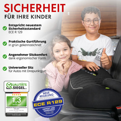 WALSER Premium Kinder Sitzerhöhung Auto, Qualitätssieger Sehr Gut* Kindersitz Auto 125-150 cm, Kindersitzerhöhung Auto Andy neueste Norm 2024 ECE R 129, Sitzerhöhung Auto Kindersitz schmal grau