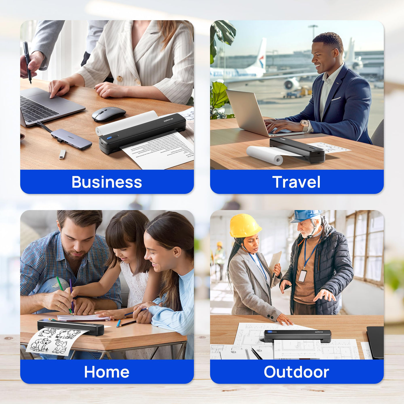 POLONO D810 Thermodrucker A4 Wireless für Reisen, Mobiler Drucker A4 Unterstützung für 8.5"x11" US Brief, Tragbarer drucker Kompatibel mit iOS, Android, Laptop für Büro, Auto, Schwarz