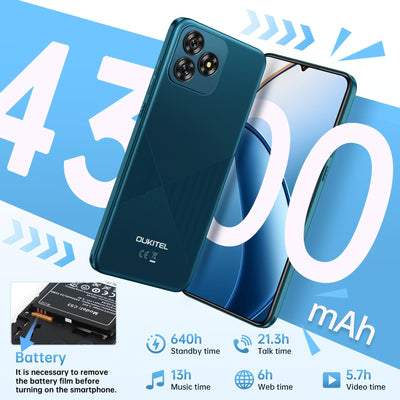 OUKITEL C53 Android 14 Smartphone Ohne Vertrag - 8GB+64GB/1TB erweiterbar Handy Ohne Vertrag, Octa Core 6,6" HD+ Smartphone, 13MP+5MP Kamera 4300mAh, 4G Dual SIM Simlockfreie Handys, Gesicht/GPS, Blau